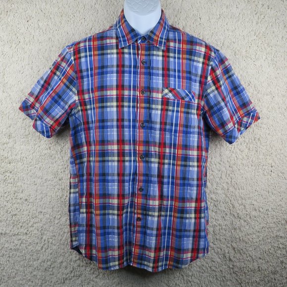 J. Campbell Los Angeles Other - J. Campbell* Men's Short Sleeve Button Down Curved Hem‎ Plaid Shirt~ Size Medium